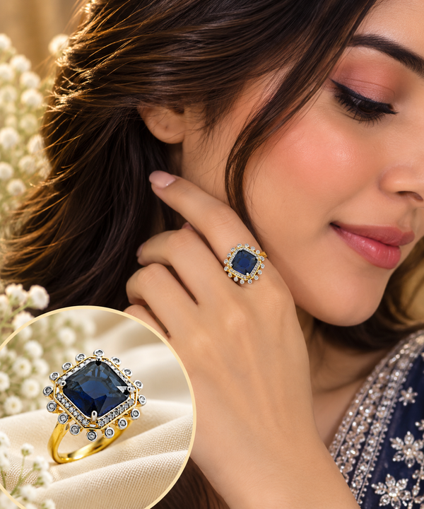 24kt Gold Plated Purple Crystal Floral Statement Ladies Ring