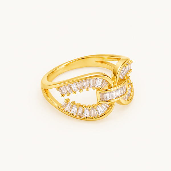 Gold Plated Geometric Ring for Women | Stylish American Diamond Ring