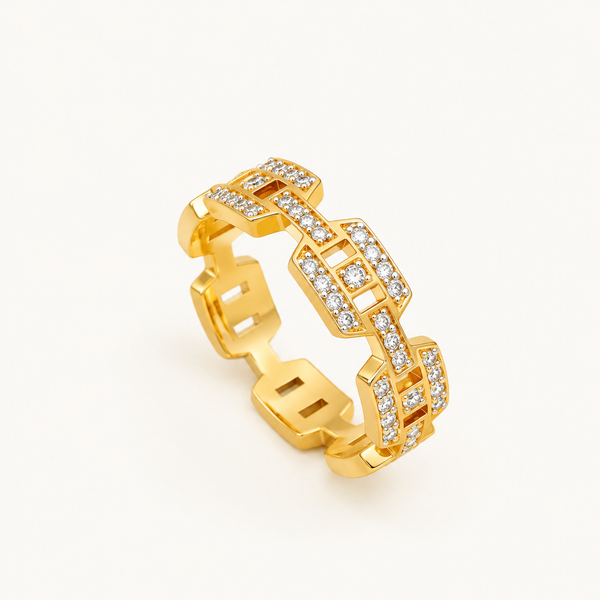 Women’s Gold Plated Crystal Ring | Elegant Geometric American Diamond Ring for Ladies